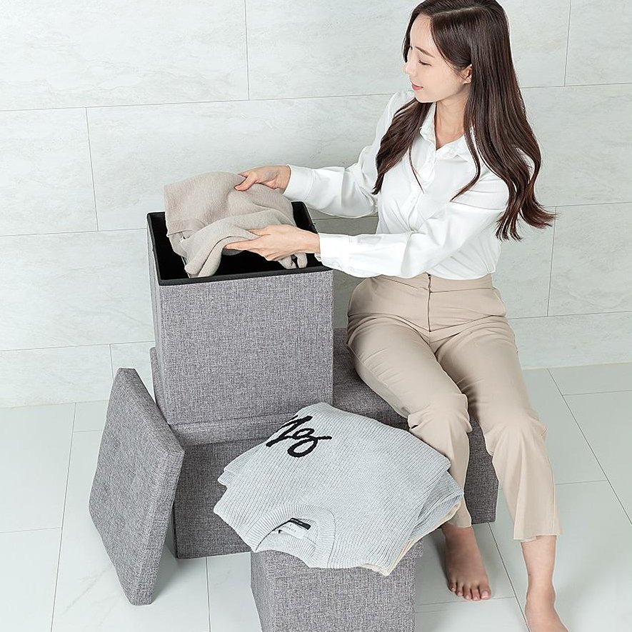 레토 패브릭 스툴 수납 의자 대형, 그레이, 1개 상세 이미지 1