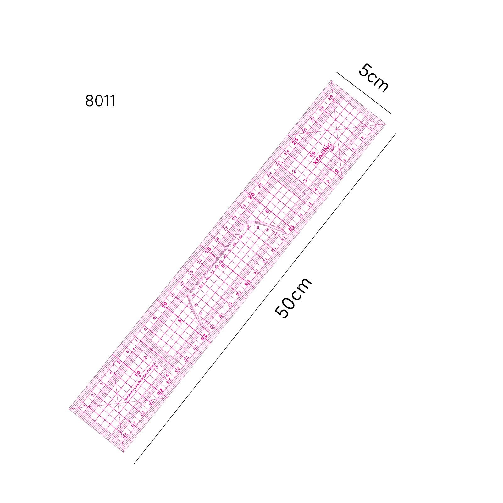 KEARING 패턴자 KEARING 1.2mm 두께 자 패턴 그레이딩 자 30cm/50cm/60cm 패턴자 24인치 재봉자 투명 샌드위치 라인 자 재봉 그래프 자 패션, 1개, 8011할인 상세 이미지 2
