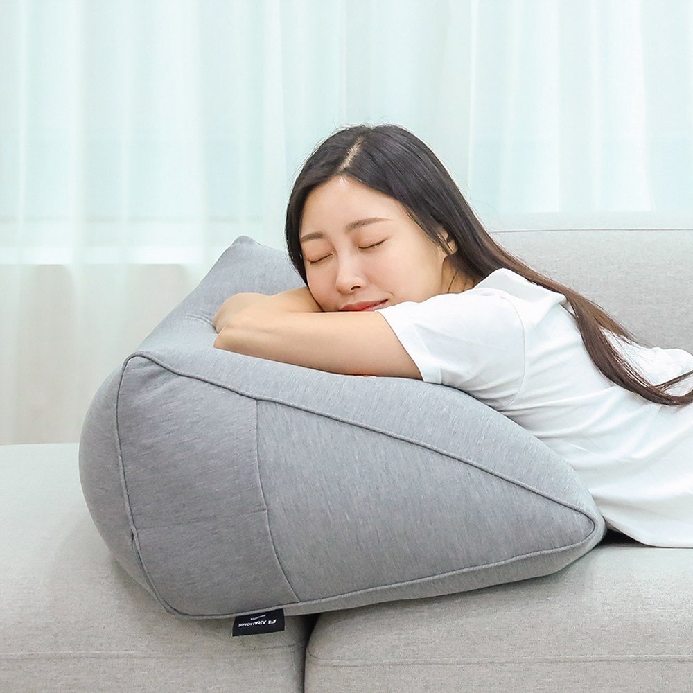 머리까지 기대는 삼각 쿠션 허리 등쿠션 쇼파 침대 등받이, 그레이 상세 이미지 1