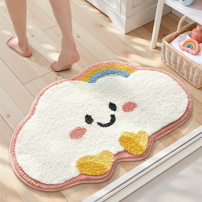 모먼트비 부드러운 도톰 극세사 욕실 화장실 아이방 현관 미끄럼방지 구름 발매트 40x60, 핑크구름할인