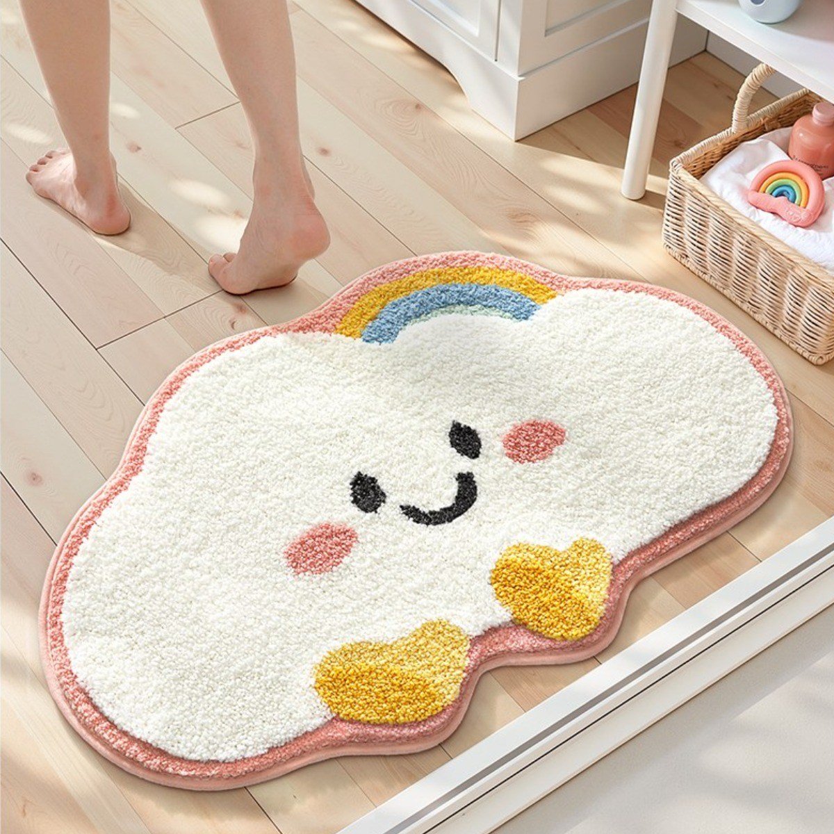 모먼트비 부드러운 도톰 극세사 욕실 화장실 아이방 현관 미끄럼방지 구름 발매트 40x60, 핑크구름할인 상세 이미지 1