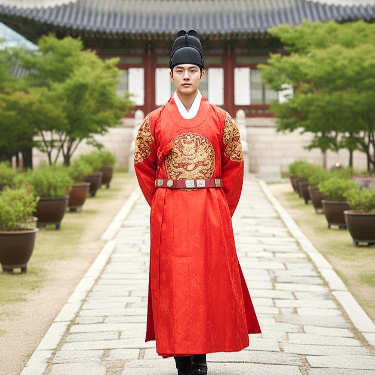 [신비로운 전통] 양단 곤룡포 용포 홍색 황색 임금옷 왕옷 조선시대 옷 한복 사극 촬영소품 무속의상 외국인 선물할인 상세 이미지 1